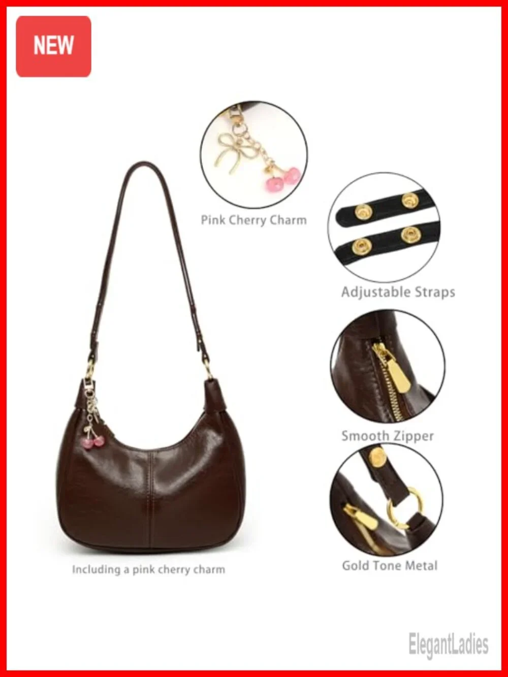 Vegan Leather Crescent Hobo Bag Crossbody Shoulder Purse Cute